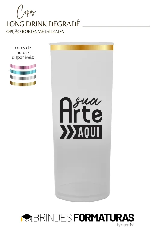 Copo Long Drink Borda Metalizada