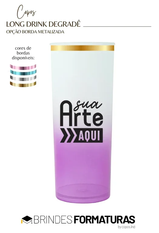 Copo Long Drink Borda Metalizada